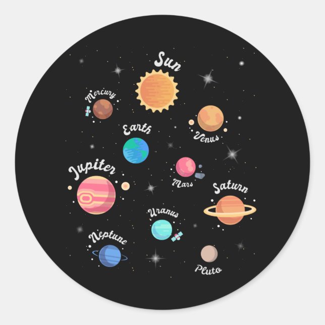 Kids Solar System Planets Knowledge Outer Space Classic Round Sticker (Front)