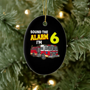 Kids Sound Alarm Im 6 Kids Fire Truck Firefighter Ceramic Ornament