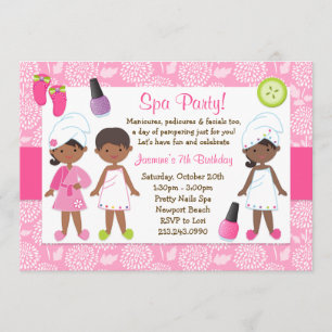 Kids Spa Birthday Party African American Invitation