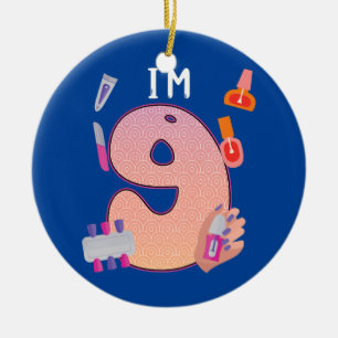 Kids Spa Makeup 9th Birthday for Little Girl Ceramic Ornament