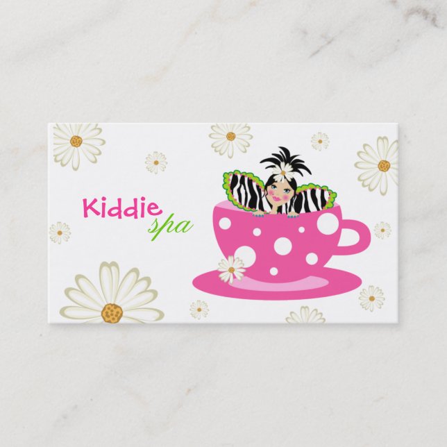 Kids Spa Tea for Two Daisy Cute Zebra & Dots Business Card (Front)