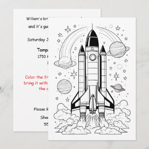 Kids Space Colouring Party Digital Download Invite