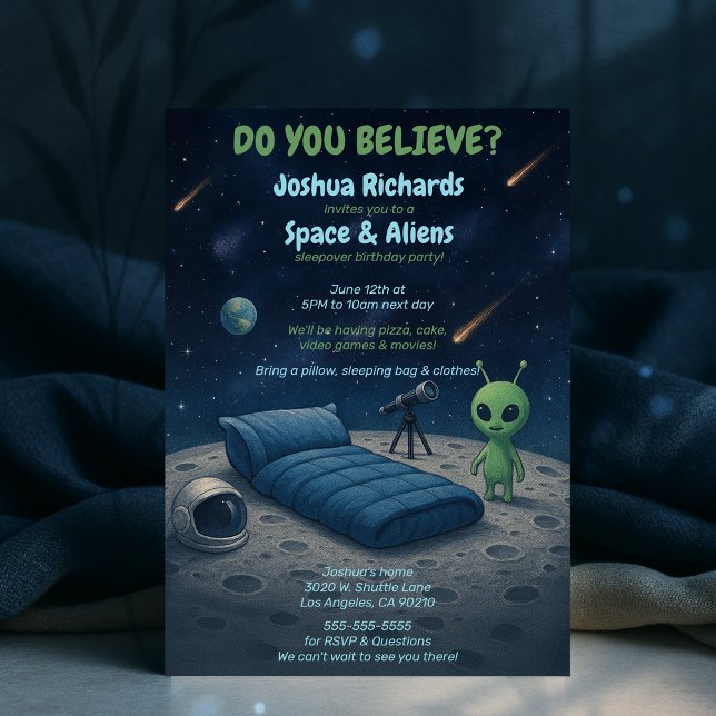 Kids Space Galaxy Aliens Sleepover Birthday Party Invitation (Kids Space Galaxy Aliens Sleepover Birthday Party Invitation)