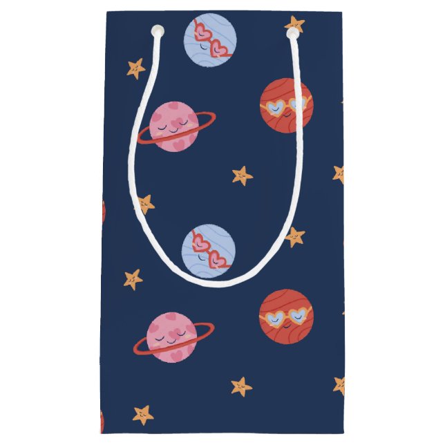 Kids Space Mini Pattern with Planets & Stars Small Gift Bag (Front)