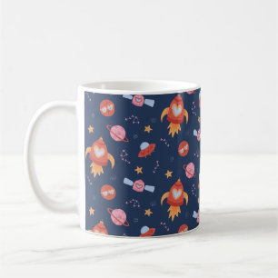 Kids Space Pattern with Rockets & Planets Coffee Mug
