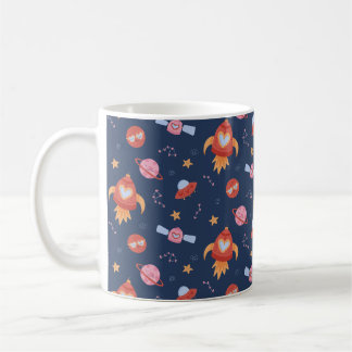 Kids Space Pattern with Rockets & Planets Coffee Mug