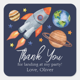 Kid's Space Theme Birthday Thank You Square Sticker
