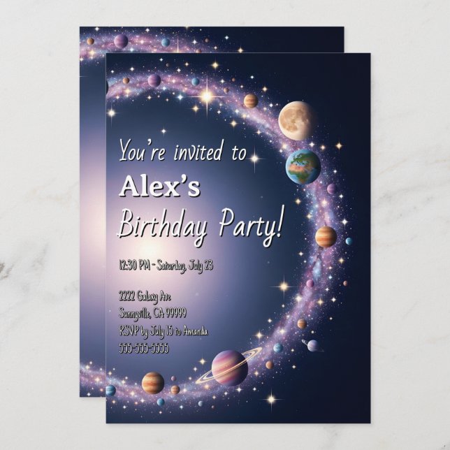 Kids Space Themed Birthday Party  Invitation (Front/Back)