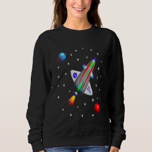 Kids Spaceship Rocket Solar System Graphic Science Sweatshirt