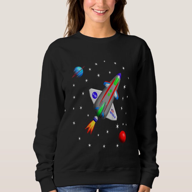 Kids Spaceship Rocket Solar System Graphic Science Sweatshirt (Front)
