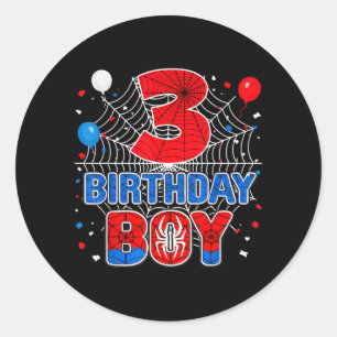 Kids Spider Web 3 Year Old Birthday Boy Classic Round Sticker