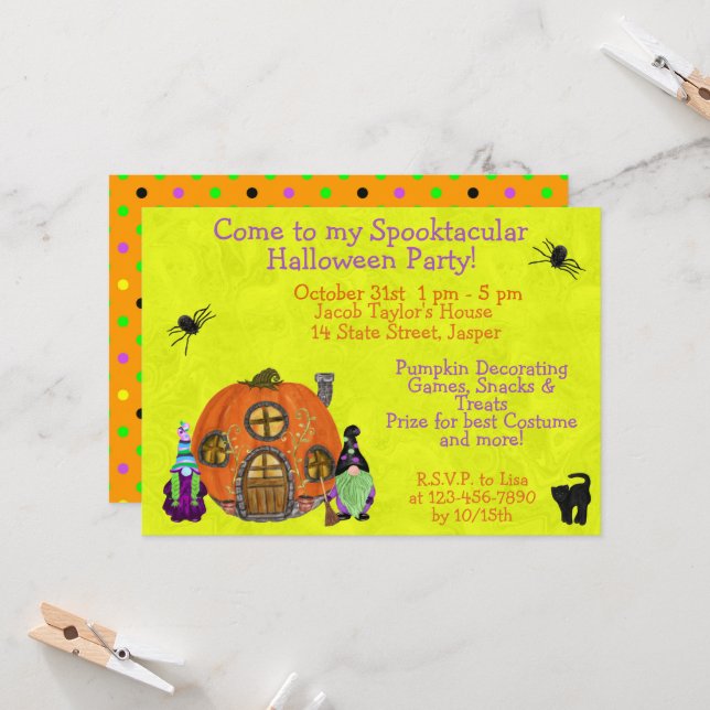 Kids Spooktacular Gnomes Halloween Party Invitation (Front/Back In Situ)
