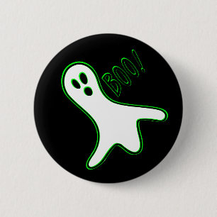 Kids Spooky Boo Ghost Cute Halloween Green Black 6 Cm Round Badge