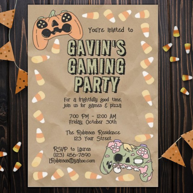 Kid's Spooky Halloween Gamer Birthday Party Invitation (Creator Uploaded)