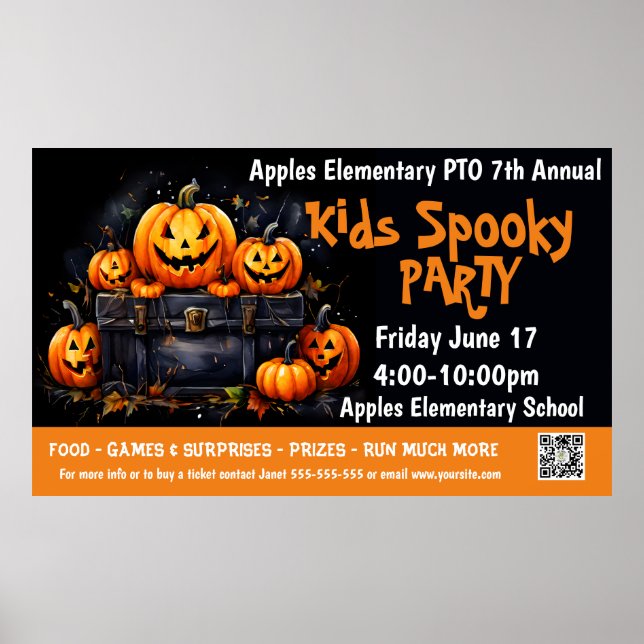 Kids spooky party Fundraiser PTO PTA Church Banner Poster (Front)