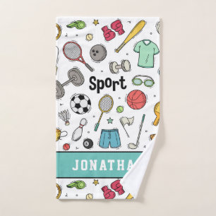 Kids Sport Pattern Boys Name Colourful Athletic Fu Hand Towel