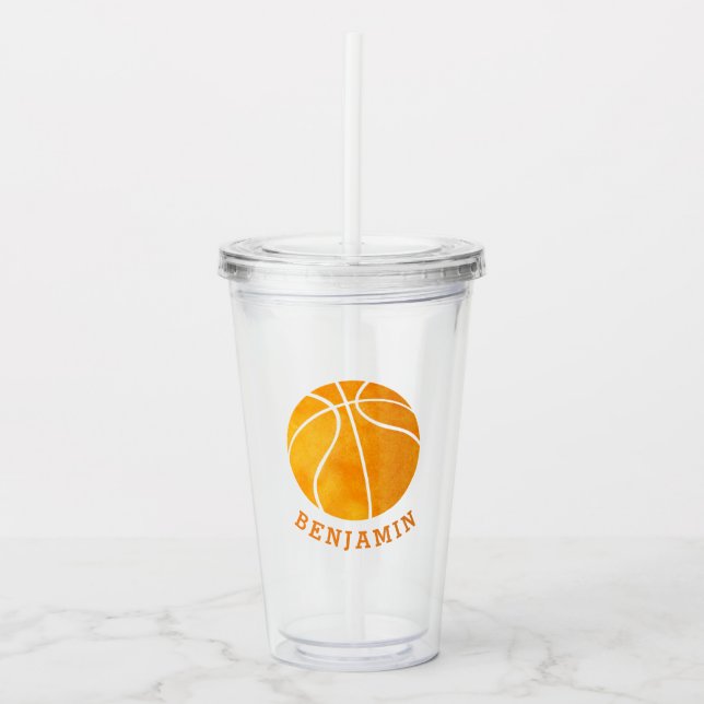 Kids Sports Basketball Athletic Personalised Boys Acrylic Tumbler (Front)