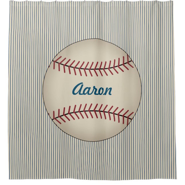 Kids Sports Boys Baseball Bathroom Shower Curtain (Front)