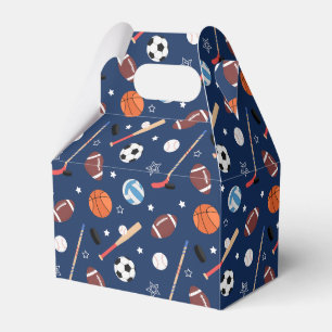 Kids Sports Equipment Pattern on Blue Birthday Favour Box