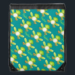 Kids sports green frog name pattern drawstring bag<br><div class="desc">Water sports style bag featuring cute painted patterned green frog on a aqua teal green background. Ideal for swimming fans to take school sports or for trips to the swimming pool. Personalise with your kids name currently reads Taylor. Original art and design by Sarah Trett.</div>