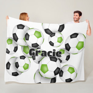 kids sports room bright green black soccer balls fleece blanket