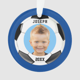 Kids Sporty Blue Photo Soccer  Ornament