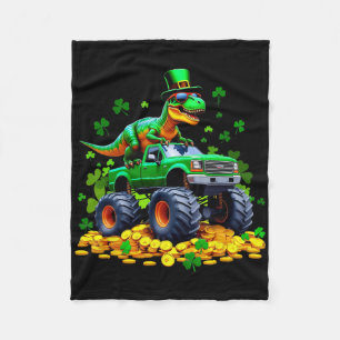 Kids St Patricks Day 2026 - Dinosaur Riding Monste Fleece Blanket