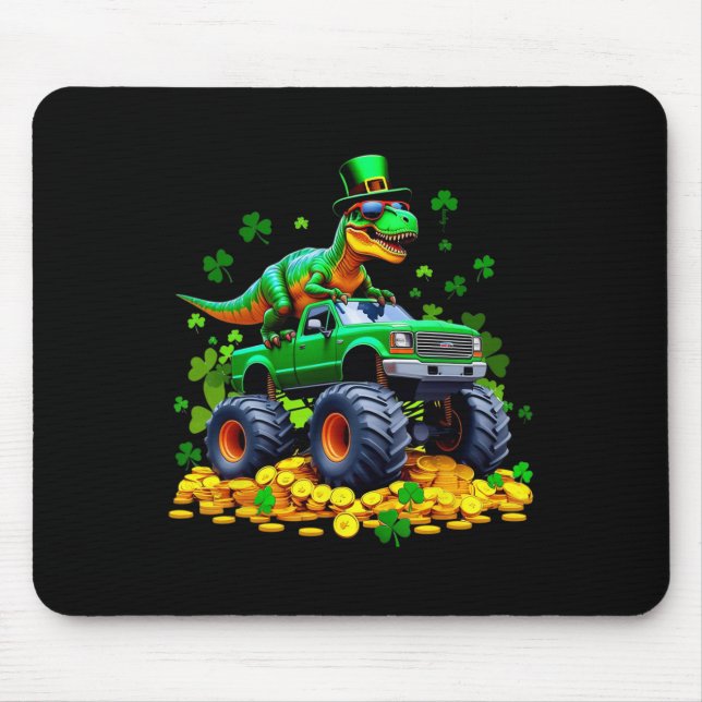 Kids St Patricks Day 2026 - Dinosaur Riding Monste Mouse Pad (Front)