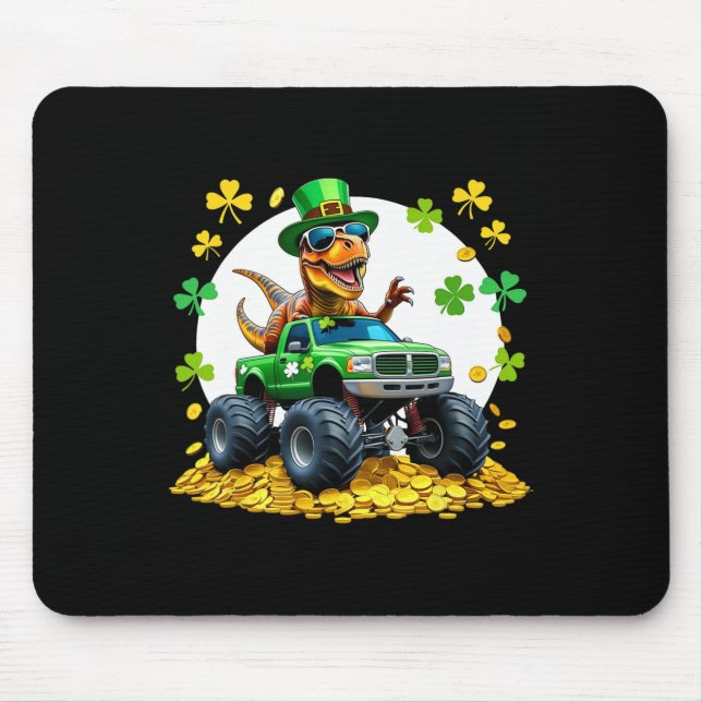 Kids St Patricks Day 2026 - Dinosaur Riding Monste Mouse Pad (Front)