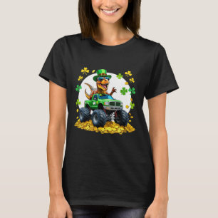 Kids St Patricks Day 2026 - Dinosaur Riding Monste T-Shirt