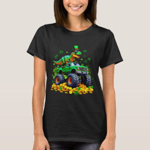 Kids St Patricks Day 2026 - Dinosaur Riding Monste T-Shirt