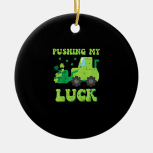Kids St Patricks Day Bulldozer Pushing My Luck Sai Ceramic Ornament