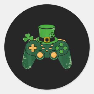 Kids St Patricks Day Gamer Gaming Controller Clove Classic Round Sticker