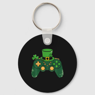 Kids St Patricks Day Gamer Gaming Controller Clove Key Ring