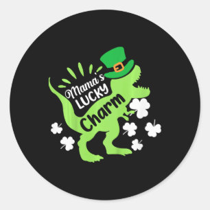 Kids St Patricks Day Mamas Lucky Charm Dinosaur Ir Classic Round Sticker