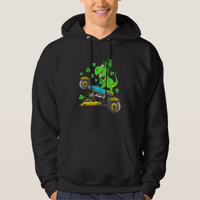 Kids St Patricks Day Monster Truck Dinosaur For Bo Hoodie (Front)