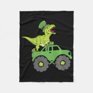 Kids St Patricks Day T-rex Dinosaur Monster Truck Fleece Blanket