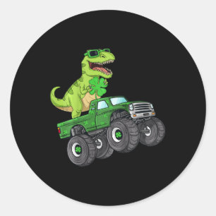 Kids St Patricks Day T Rex Riding Monster Truck Di Classic Round Sticker