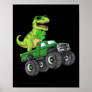 Kids St Patricks Day T Rex Riding Monster Truck Di Poster