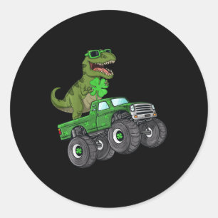 Kids St Patricks Day T Rex Riding Monster Truck To Classic Round Sticker