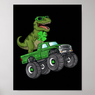 Kids St Patricks Day T Rex Riding Monster Truck To Poster
