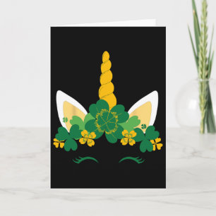 Kids St Patricks Day Unicorn Face Shamrock Pattys Card