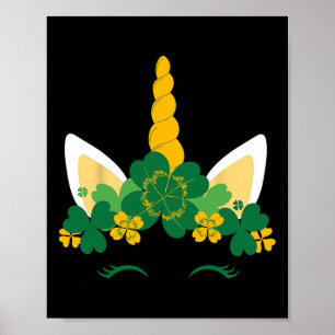 Kids St Patricks Day Unicorn Face Shamrock Pattys Poster