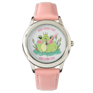 Kid's Stainless Steel Red Leather Strap Watch