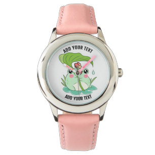 Kid's Stainless Steel Red Leather Strap Watch