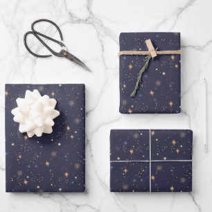 Kids Starry Night Sky Stars in Space Multicolor Wrapping Paper Sheet