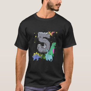 Kids Stone Age 5 Years Old Dinosaurs 5th Birthday T-Shirt
