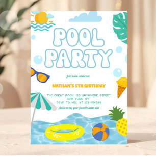 Kids Summer Fun Pool Party Birthday Invitation