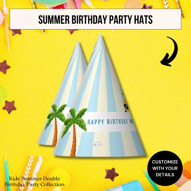 Kids Summer Theme Double Birthday Celebration  Party Hat (Creator Uploaded)