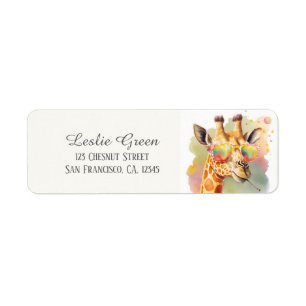 Kids Summer Watercolor Giraffe Sunglasses  Return Address Label